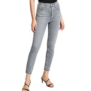 Agolde Nico Skinny Jeans High Rise Ankle Crop Denim Gray Wash Raw Hem Size 28
